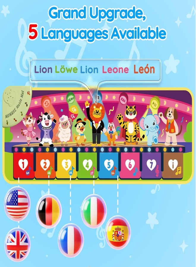 MOMUSE Music Piano Mat 5-Language (EN/DE/FR/IT/ES) for 1 2 3 4 Year Old Boys Girls, Multilingual Education Baby Toy with 9 Animals & Recording, Portable Toddler Infant Kids 1+ Christmas Birthday Gifts - Image 3